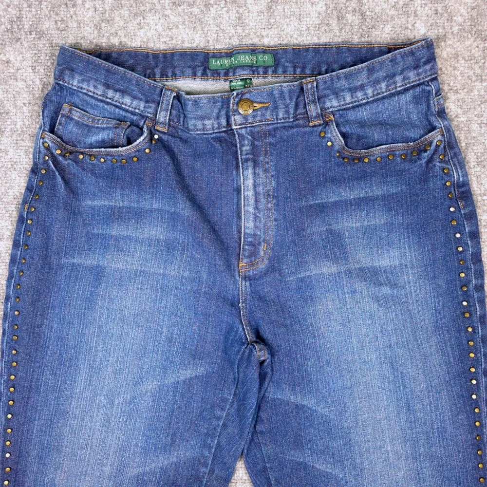Lauren Ralph Lauren Studded Jeans Women 12 Blue Cotton Bootcut Embellished Denim